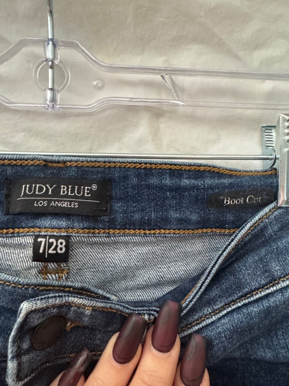 Judy Blue High Rise Raw Hem Dark Blue Bootcut Jeans - Picture 2 of 8